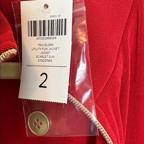 Chicos Travelers Red Full Zip light Jacket w/Elastic Waist & Pockets Sz 2 NWT - Picture 4 of 7